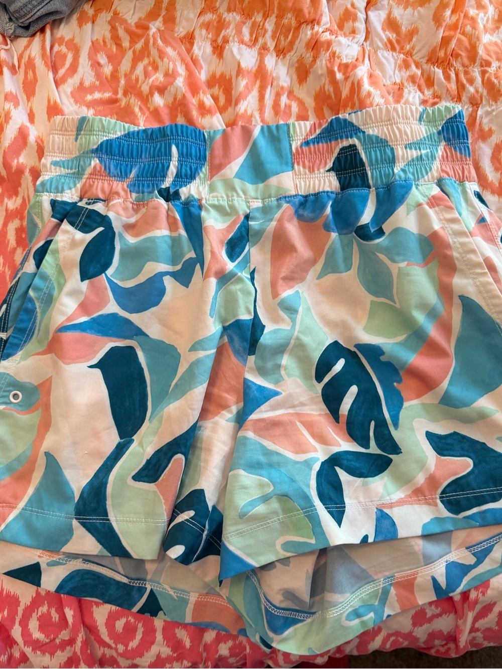 Tropical Leaf Print Athletic Shorts